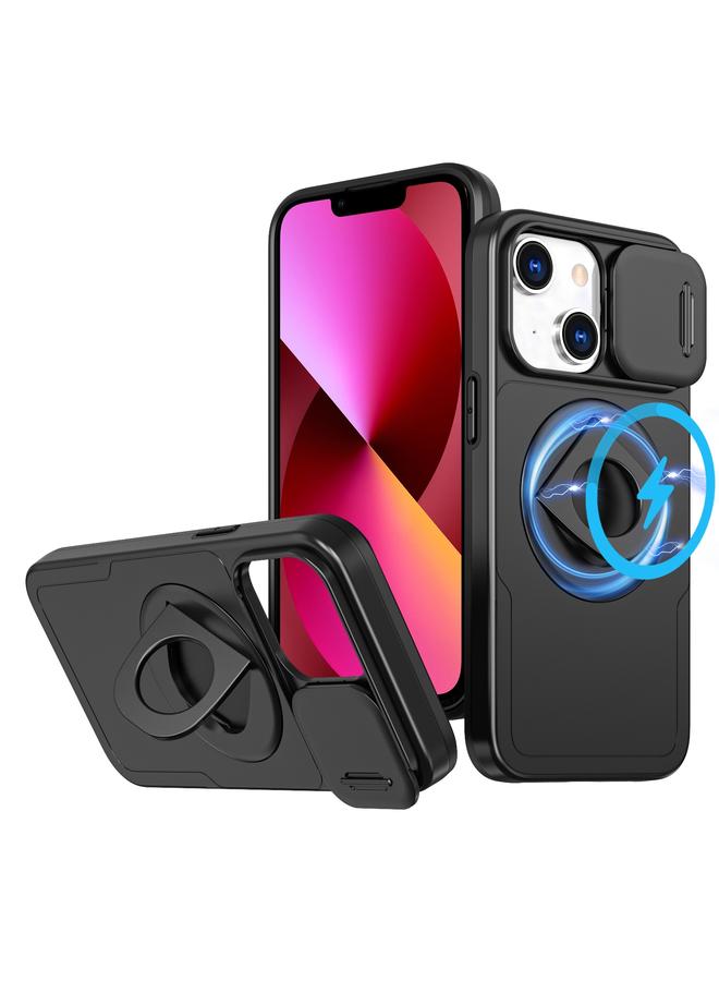 erorex For iPhone 13 Camshield MagSafe Ring Holder Armor Phone Case(Black)