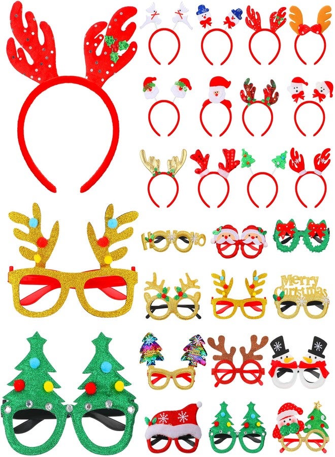 Yilloog 24 Pcs Christmas Headbands Glitter Eyeglasses Headpieces Set for Adults Xmas New Year Holiday Party Favors - Image 1