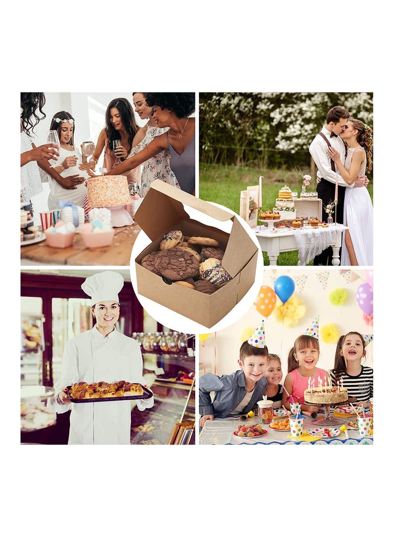 كاست ويف 10 عبوة صناديق المخبوزات 4x4x2.5 بوصة صندوق كعكة بني صغير صناديق كعك كرافت صغيرة مع نافذة للكب كيك والفطائر والدوناتس - Image 4
