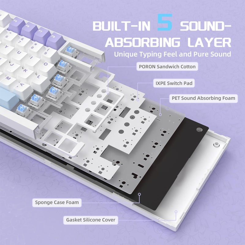 Attack Shark X820Ultra Wireless 75% Mechanical Gaming Keyboard with Screen & Knob Hot Swap 2.4GHz/BT/Wired RGB Backlit Gasket Mount Side Print PBT Keycap QMK Web Driver Shark Switch-White Contour - Image 5