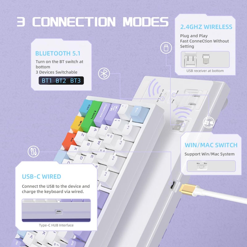 Attack Shark X820Ultra Wireless 75% Mechanical Gaming Keyboard with Screen & Knob Hot Swap 2.4GHz/BT/Wired RGB Backlit Gasket Mount Side Print PBT Keycap QMK Web Driver Shark Switch-White Contour - Image 4