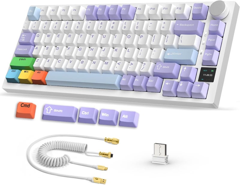 Attack Shark X820Ultra Wireless 75% Mechanical Gaming Keyboard with Screen & Knob Hot Swap 2.4GHz/BT/Wired RGB Backlit Gasket Mount Side Print PBT Keycap QMK Web Driver Shark Switch-White Contour - Image 1