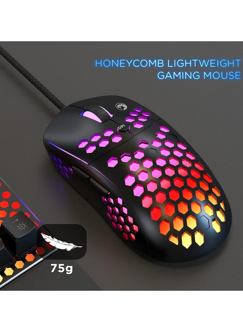 MARVO CM373 Honeycomb Gaming Mechanical Keyboard (Red Switch) and RGB Mouse Combo, Wired Gaming Keyboard with Detachable Wrist Rest, 87 NKRO Keys, 6400 DPI... - Image 2