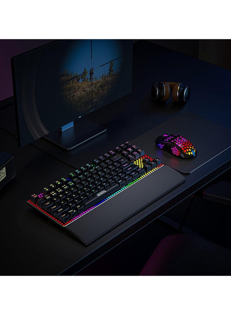 MARVO CM373 Honeycomb Gaming Mechanical Keyboard (Red Switch) and RGB Mouse Combo, Wired Gaming Keyboard with Detachable Wrist Rest, 87 NKRO Keys, 6400 DPI... - Image 1