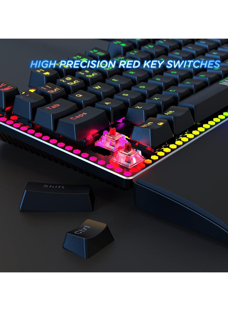 MARVO CM373 Honeycomb Gaming Mechanical Keyboard (Red Switch) and RGB Mouse Combo, Wired Gaming Keyboard with Detachable Wrist Rest, 87 NKRO Keys, 6400 DPI... - Image 4