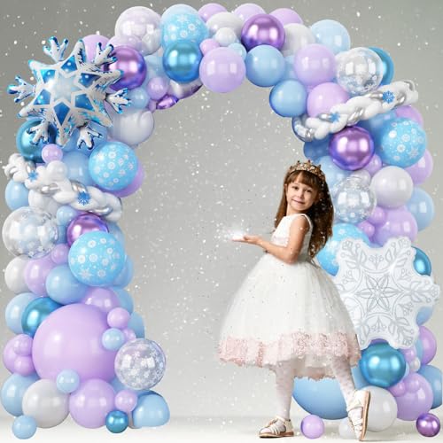 Froova Winter Balloon Arch Kit Blue Purple Silver and Snowflake Balloon Garland Iridescent Star Snowflake Foil Balloons for Winter Wonderland Baby Shower Girls Princess Birthday Party Decorations - Image 5