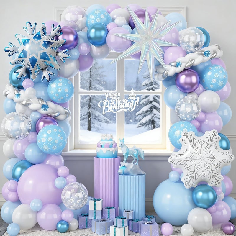 Froova Winter Balloon Arch Kit Blue Purple Silver and Snowflake Balloon Garland Iridescent Star Snowflake Foil Balloons for Winter Wonderland Baby Shower Girls Princess Birthday Party Decorations - Image 3