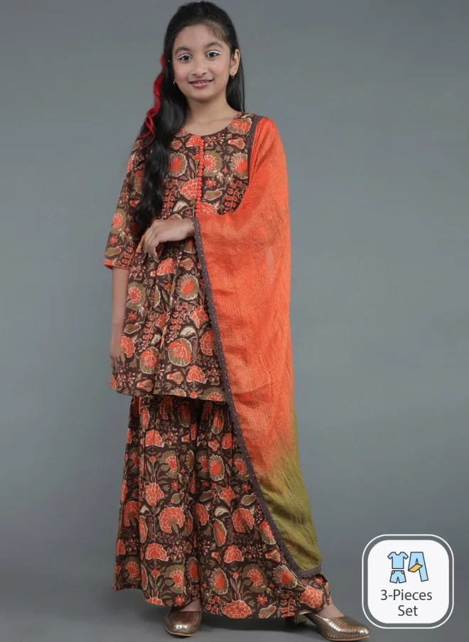 AKS Floral Printed A-Line Kurta Set for Girls