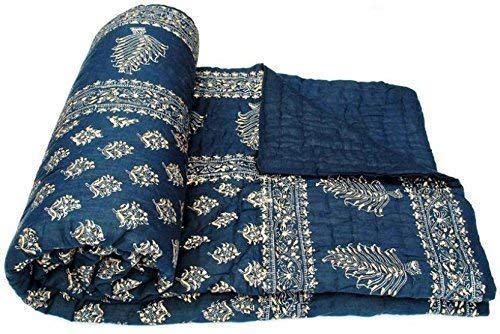 TEEJA TEEJA Jaipuri Razai Organic Pure Cotton Sanganeri Print Ac Quilt for All Season Soft Light Weight Rajasthani Cotton Quilt Single Bed Blue  - Image 2