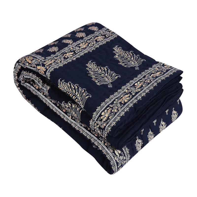 TEEJA TEEJA Jaipuri Razai Organic Pure Cotton Sanganeri Print Ac Quilt for All Season Soft Light Weight Rajasthani Cotton Quilt Single Bed Blue  - Image 3
