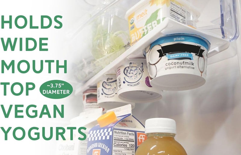 Storage Theory Yogurt Organizer for Fridge - Hold 4 Wide-Mouth Greek Yogurt Cups - Peel and Stick Yogurt Storage Organizer for Refrigerator - White, 2 Pack - Image 3