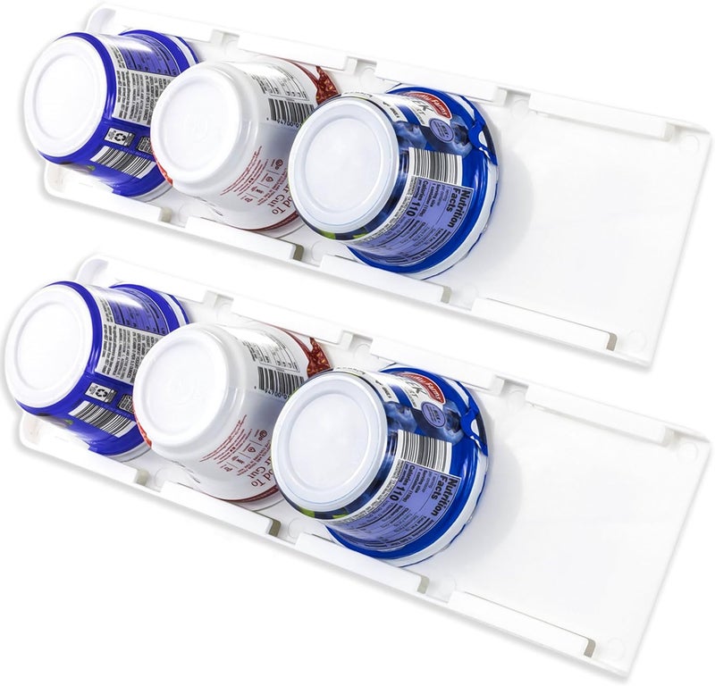 Storage Theory Yogurt Organizer for Fridge - Hold 4 Wide-Mouth Greek Yogurt Cups - Peel and Stick Yogurt Storage Organizer for Refrigerator - White, 2 Pack - Image 1