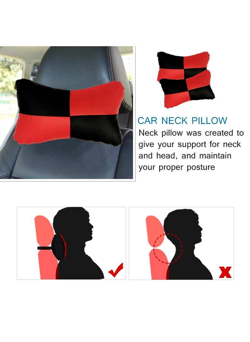 Adroitz Adroitz Red Car Seat Neck Rest Cushion Pillow in Check Design Set of 2 for Altroz_PR222  - Image 5