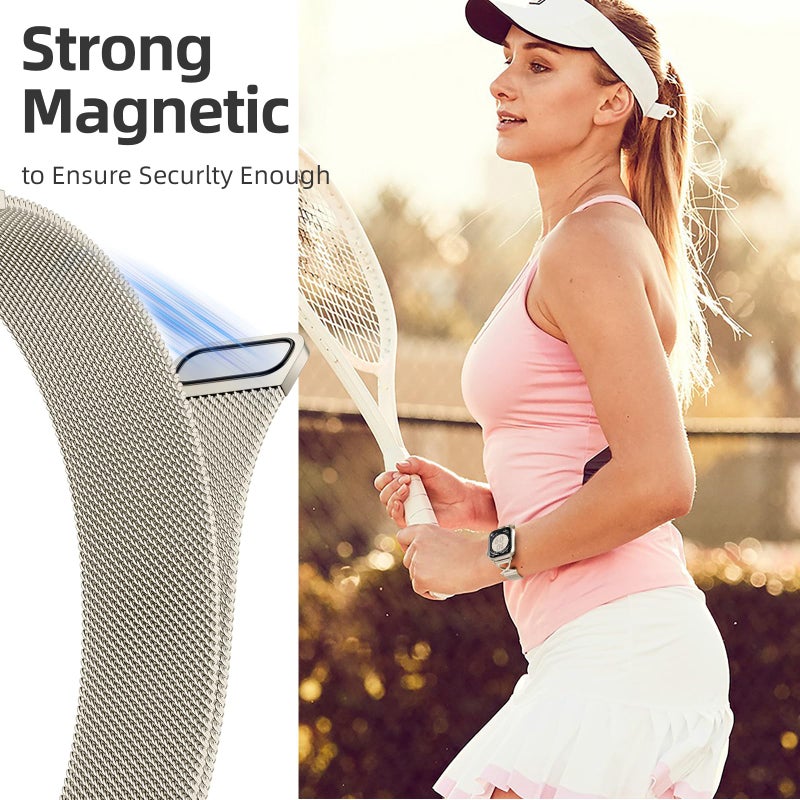 Dirrelo Slim Band Compatible with Apple Watch Bands for Women 41mm 40mm 42mm 44mm 45mm 49mm 38mm 46mm,Stainless Steel Magnetic Clasp Strap Wristband for iWatch Series 11 10 9 8 SE 3 7 6 5 4,Starlight - Image 4