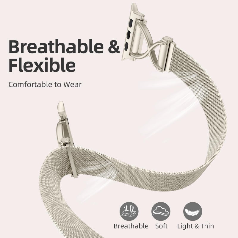 Dirrelo Slim Band Compatible with Apple Watch Bands for Women 41mm 40mm 42mm 44mm 45mm 49mm 38mm 46mm,Stainless Steel Magnetic Clasp Strap Wristband for iWatch Series 11 10 9 8 SE 3 7 6 5 4,Starlight - Image 3