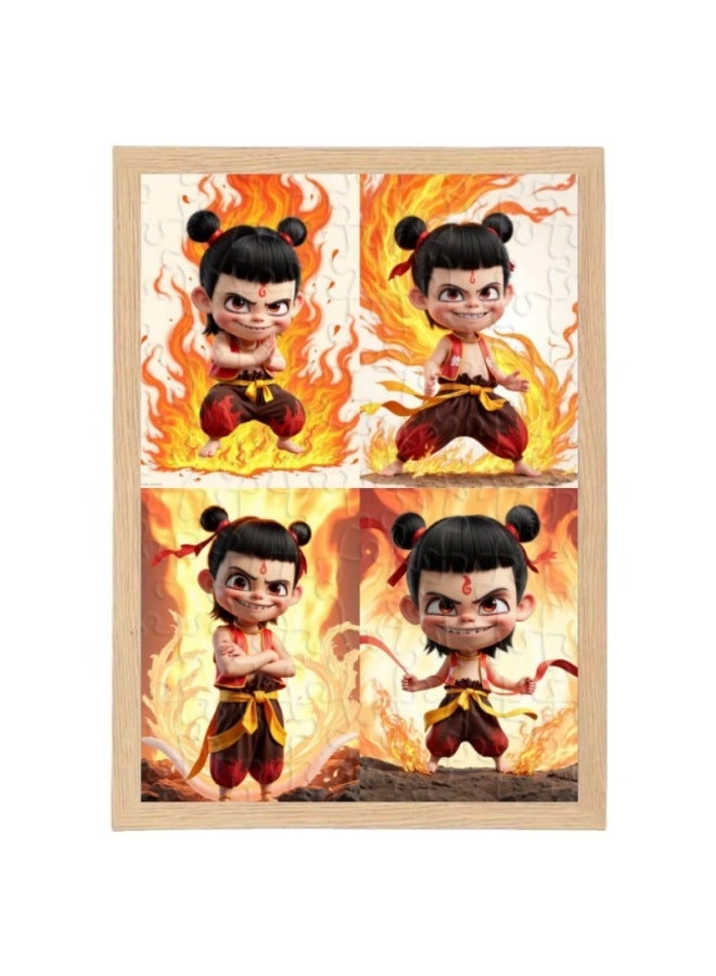 Loquat Which Magic Child Made The Sea 2 Jigsaw Puzzle Which 2 Magic Child Came To The World Mosaic Ao C Children's Animation Birthday Gift-Color:Nezha No. 8-200 Pieces + Wooden Photo Frame 31.5x22.5cm - Image 1