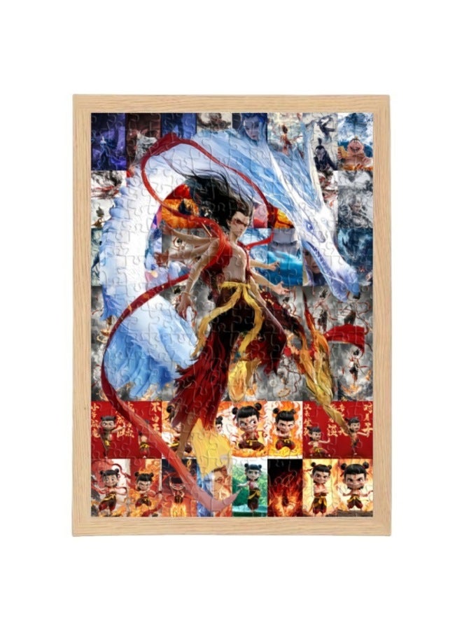 Loquat Which Magic Child Made The Sea 2 Jigsaw Puzzle Which 2 Magic Child Came To The World Mosaic Ao C Children's Animation Birthday Gift-Color:Nezha No. 8-200 Pieces + Wooden Photo Frame 31.5x22.5cm - Image 3