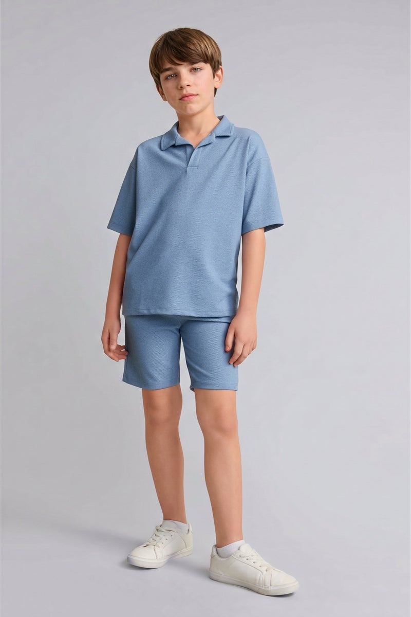 DeFacto Blue Boy Boy Textured Fabric 2 Piece Blue Set Casual - Image 2