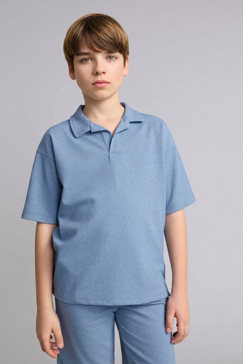 DeFacto Blue Boy Boy Textured Fabric 2 Piece Blue Set Casual - Image 3