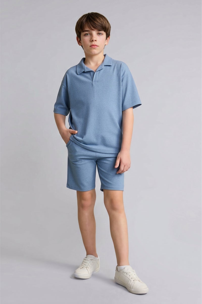 DeFacto Blue Boy Boy Textured Fabric 2 Piece Blue Set Casual - Image 1