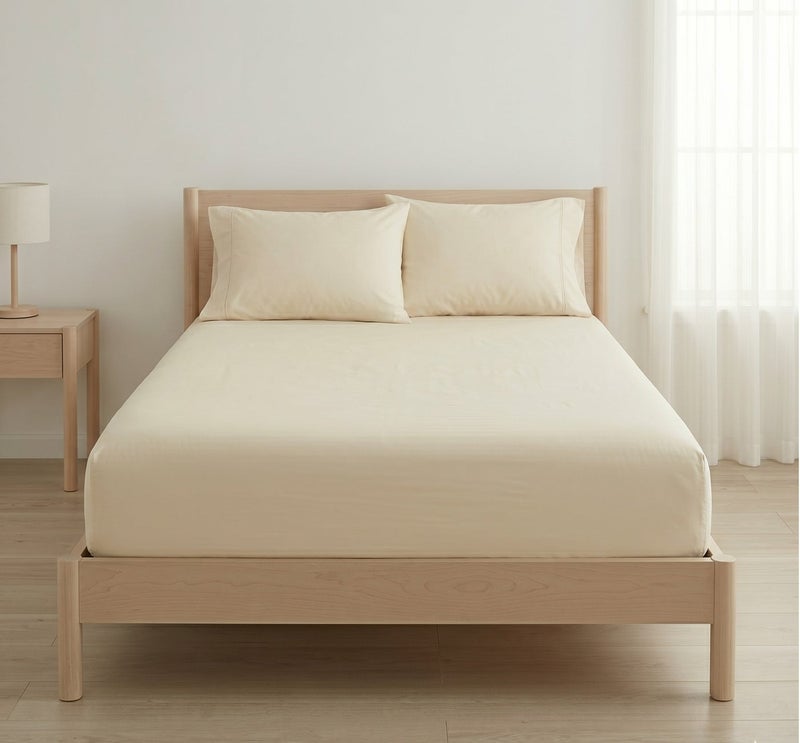 Comfy Creamy Beige Fitted Bed Linen Set (3 Pieces) - 160 cm - Image 1
