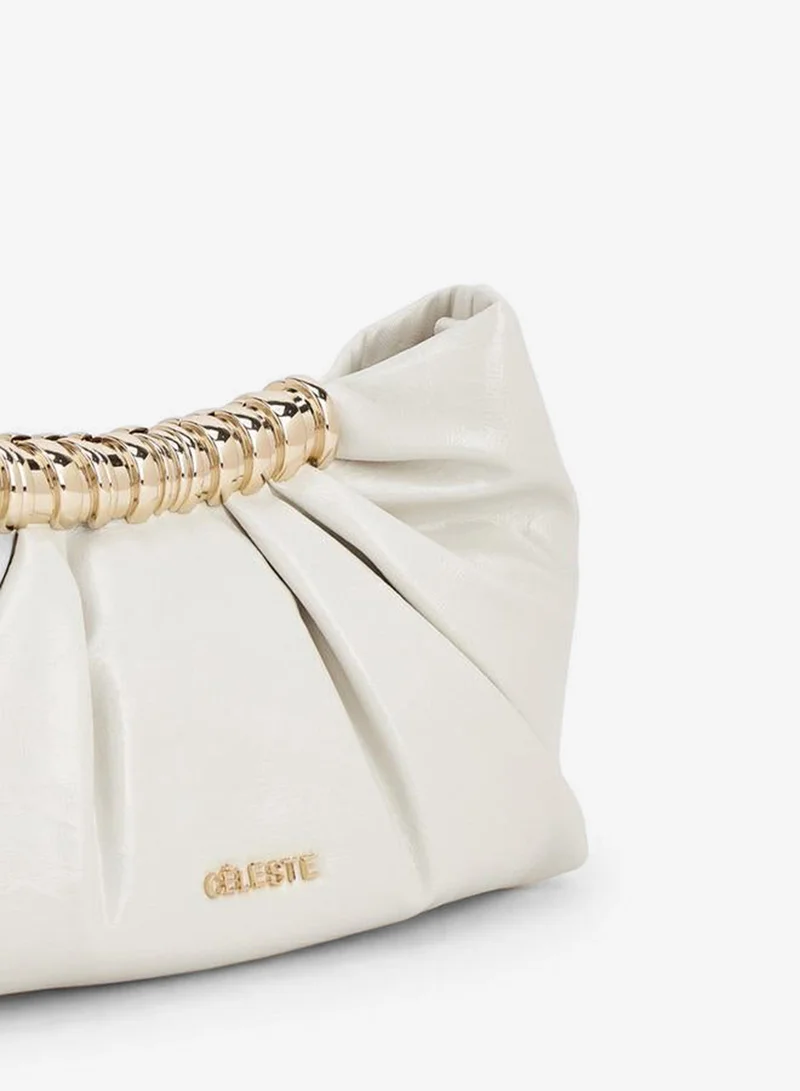 Celeste IVORY Pleated Sling Bag With Button Closure for Women | Best Price UAE