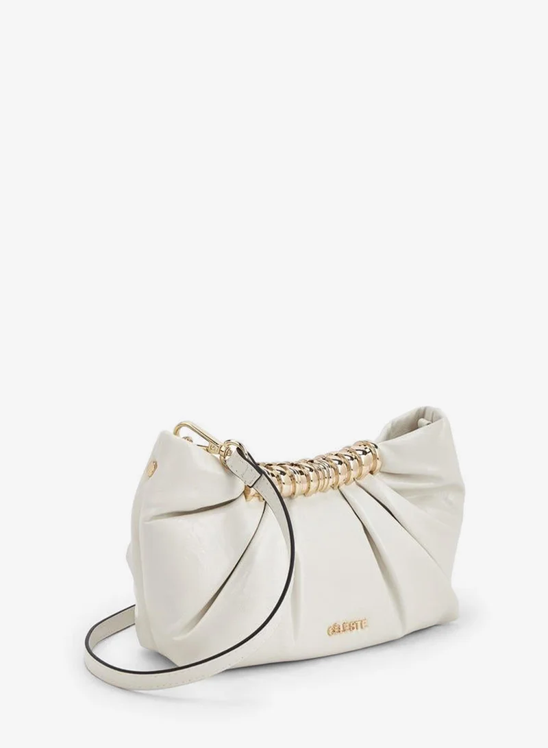 Celeste IVORY Pleated Sling Bag With Button Closure for Women | Best Price UAE