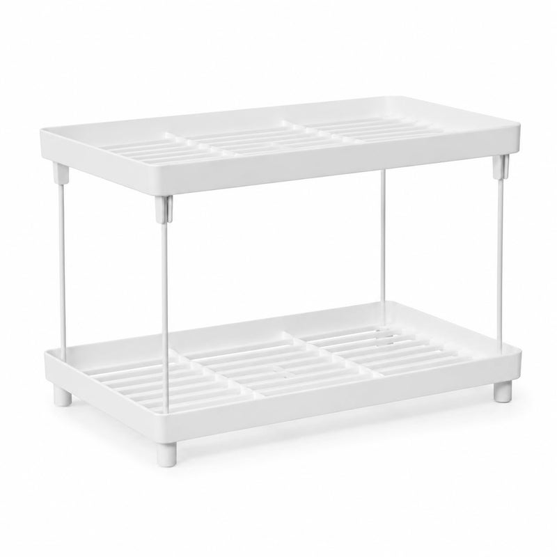 Kitchen Storage Rack 2 Tier Organizer Shelf, Large Capacity Countertop Stand, Cup Drying Shelf, Pantry and Cabinet Organizer, Durable Plastic Shelf with Metal Frame