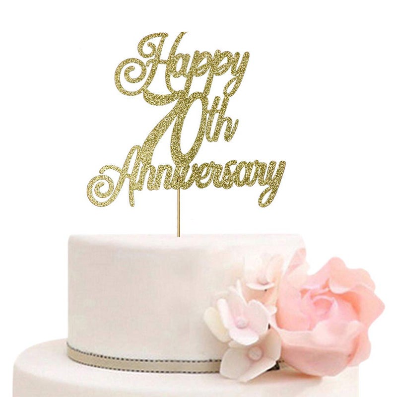ZLPDS Happy 70th Anniversary Cake Topper 70th Wedding Anniversary Decor Birthday Party Decorations Supplies Gold Glitter - Image 1
