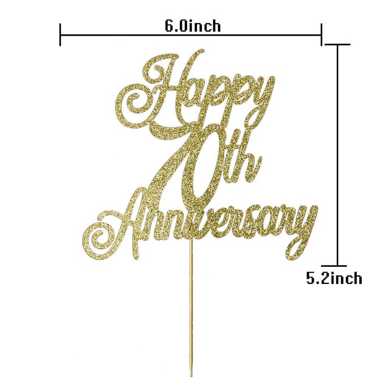 ZLPDS Happy 70th Anniversary Cake Topper 70th Wedding Anniversary Decor Birthday Party Decorations Supplies Gold Glitter - Image 3