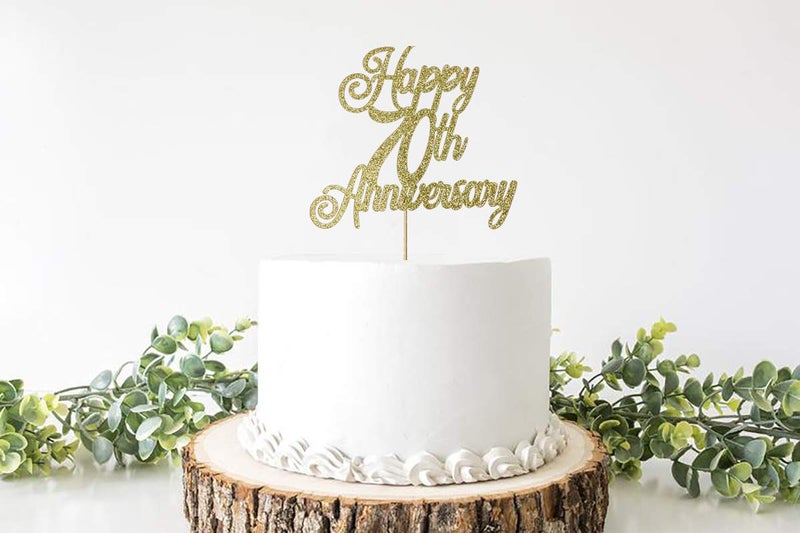 ZLPDS Happy 70th Anniversary Cake Topper 70th Wedding Anniversary Decor Birthday Party Decorations Supplies Gold Glitter - Image 2