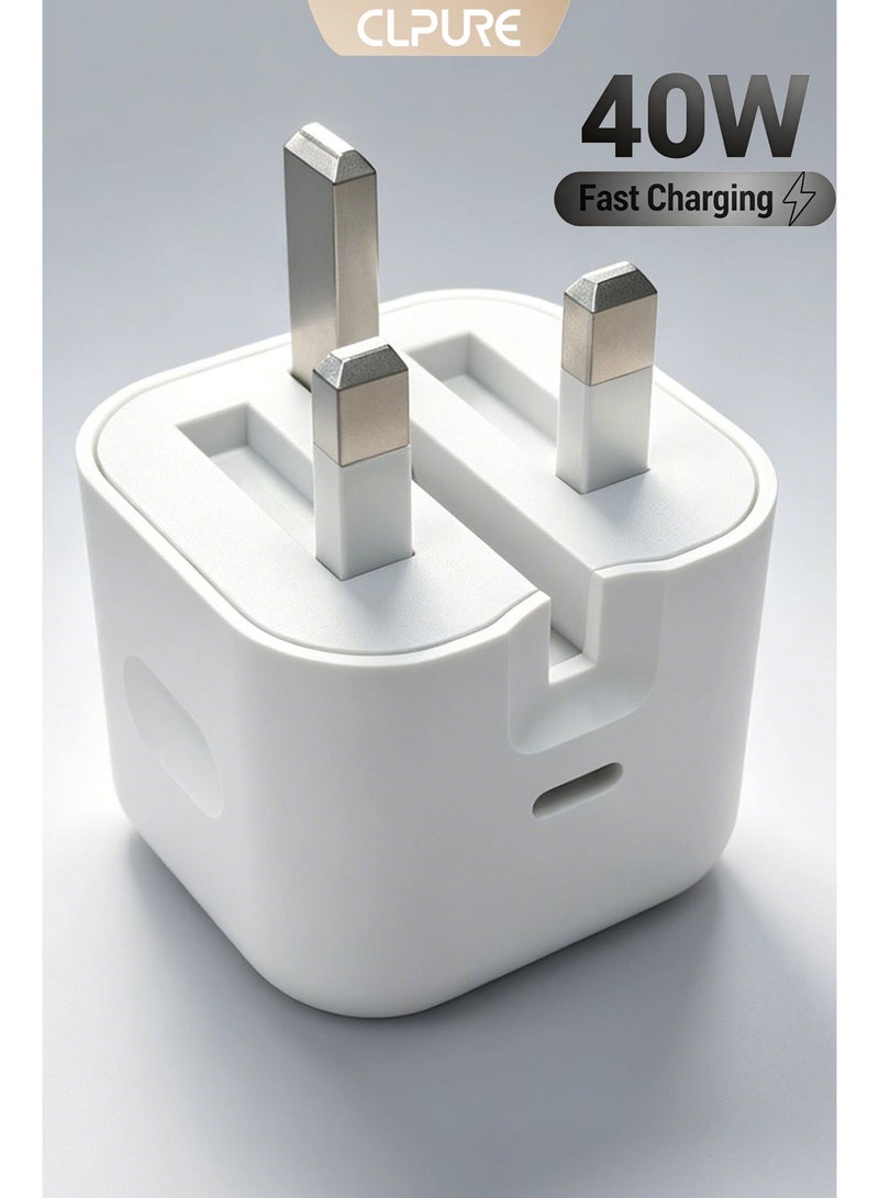 CLPURE USB-C Super Fast Charger, iPhone Charger, 40W AVS Dynamic GaN Charging Power Adapter, Typc-C Super Fast Charging Plug for Apple, Samsung, Huawei and More Devices White - Image 1