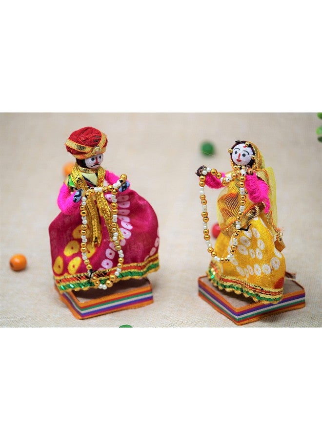 JH Gallery Handmade Recycled Material Rajasthani Dulha Dulhan Decorative Figurines for Home Décor/Furnishing/Gifting Idol (Multicolour, 11 x 11 cm) - Image 2