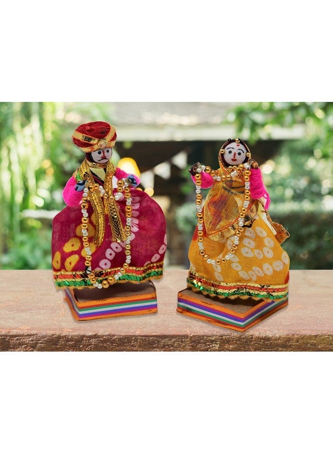JH Gallery Handmade Recycled Material Rajasthani Dulha Dulhan Decorative Figurines for Home Décor/Furnishing/Gifting Idol (Multicolour, 11 x 11 cm) - Image 1