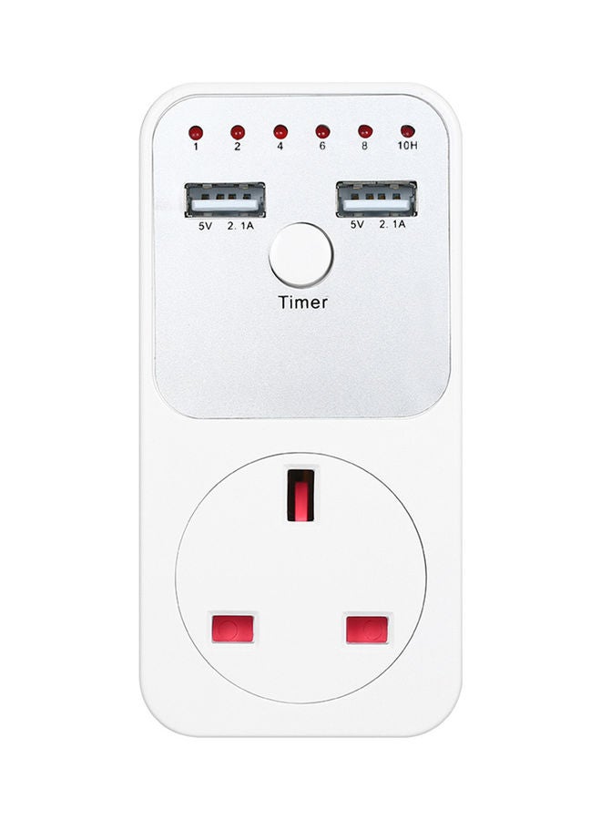 NIBEMINENT 230V Countdown Timer Socket with 2 USB Ports White  - Image 1