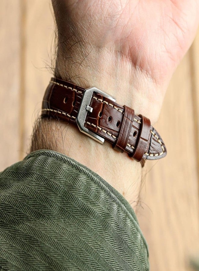 WatchGecko Carolina Gator Genuine Leather Watch Strap, Alligator-Embossed Calf Leather, Padded Design with Quick-Release Spring Bars, Multiple Colours, 20mm, 22mm, 20mm, Leather, No Gemstone - Image 3