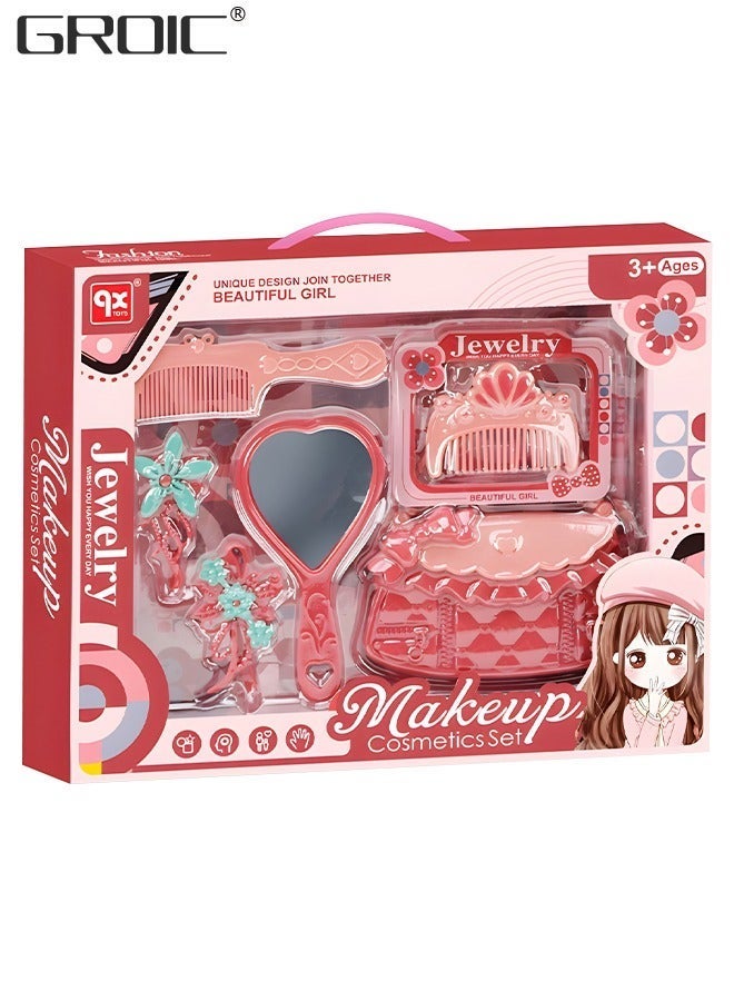 GROIC Pretend Play Makeup Kit for Little Girls with Handbag Mirror, Comb, Hairclip and More, Crossbody Bag House Party Sets Princess Toddler Gift Set  - Image 1