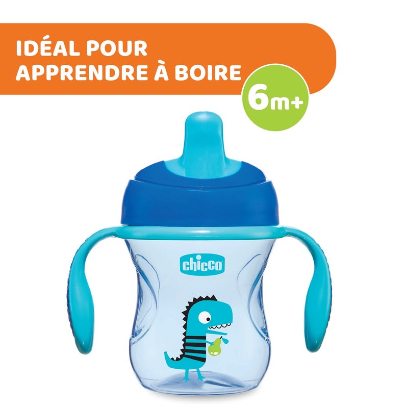 Chicco Plastic Baby Training Sippy Cup For 6+ Months, 200Ml | Semi Soft Bite-Resistant Spout | Spill Proof | Easy Grip | BPA Free Material (Multicolour) - Image 3