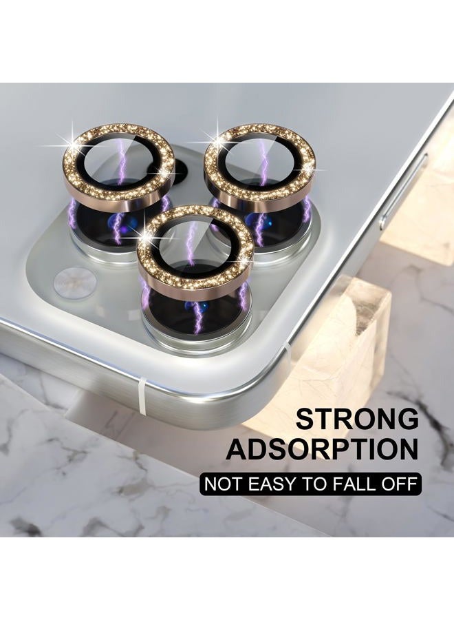 Choiche Compatible for iPhone 16 Pro/iPhone 16 Pro Max Camera Lens Protector Bling, 9H Tempered Glass Camera Cover Screen Protector Metal Ring Decoration Accessories (Glitter-Gold) - Image 5