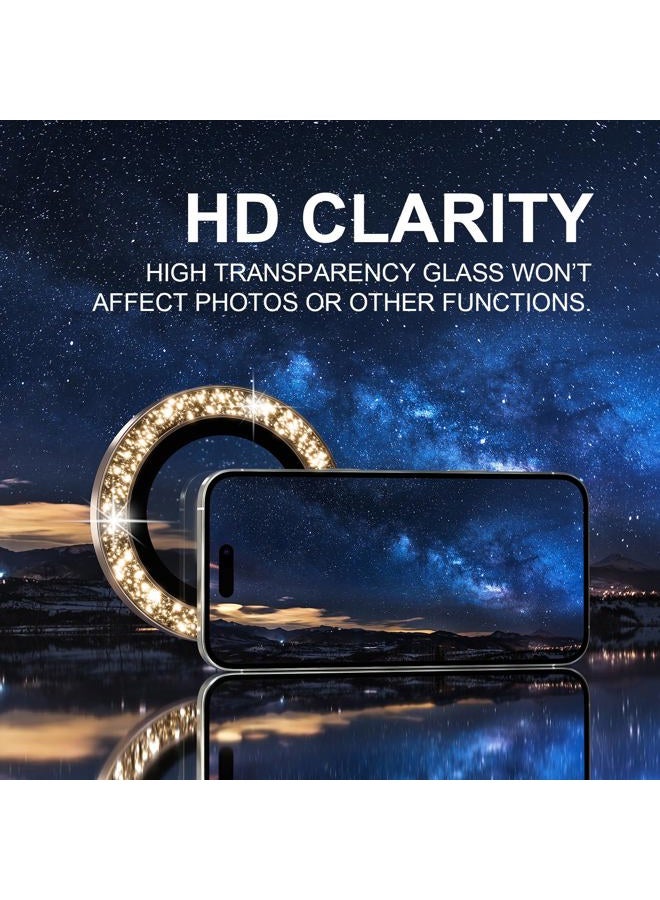 Choiche Compatible for iPhone 16 Pro/iPhone 16 Pro Max Camera Lens Protector Bling, 9H Tempered Glass Camera Cover Screen Protector Metal Ring Decoration Accessories (Glitter-Gold) - Image 4