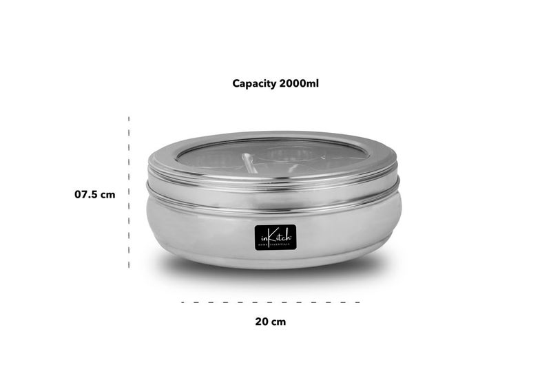 inKitch Stainless Steel Belly Shape Kitchen Spice Box Masala Container Masala Dani with individual See through lid with 7 Containers and Small SpoonLarge - Image 3