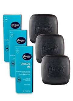 DERMISA Charcoal Bar | Natural Gentle Cleansing Bar | Contains Activated Charcoal, Coconut Oil, Shea Butter, Vitamin C & Licorice | No Parabens, No Sulfates, 100% Vegetable Base | 3 Oz | Pack Of 3  - Image 1