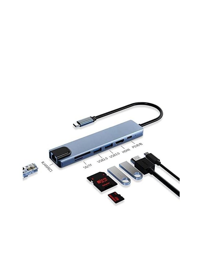 Generic RuhZa USB C Hub, 7 in 1 Type C Adapter with USB C to HDMI,1Gbps Ethernet RJ45,100W Power Delivery,2 USB 3.0 Data Ports, SD/TF Card Readers, Compatible for MacBook Pro/Air, and More USB C Device  - Image 1