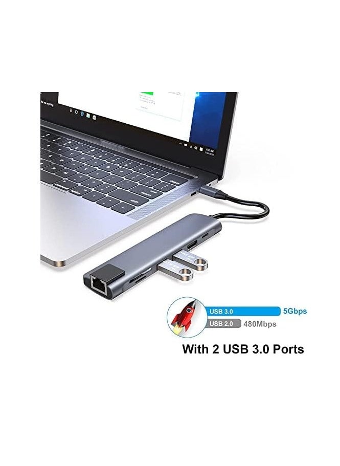 Generic RuhZa USB C Hub, 7 in 1 Type C Adapter with USB C to HDMI,1Gbps Ethernet RJ45,100W Power Delivery,2 USB 3.0 Data Ports, SD/TF Card Readers, Compatible for MacBook Pro/Air, and More USB C Device  - Image 2