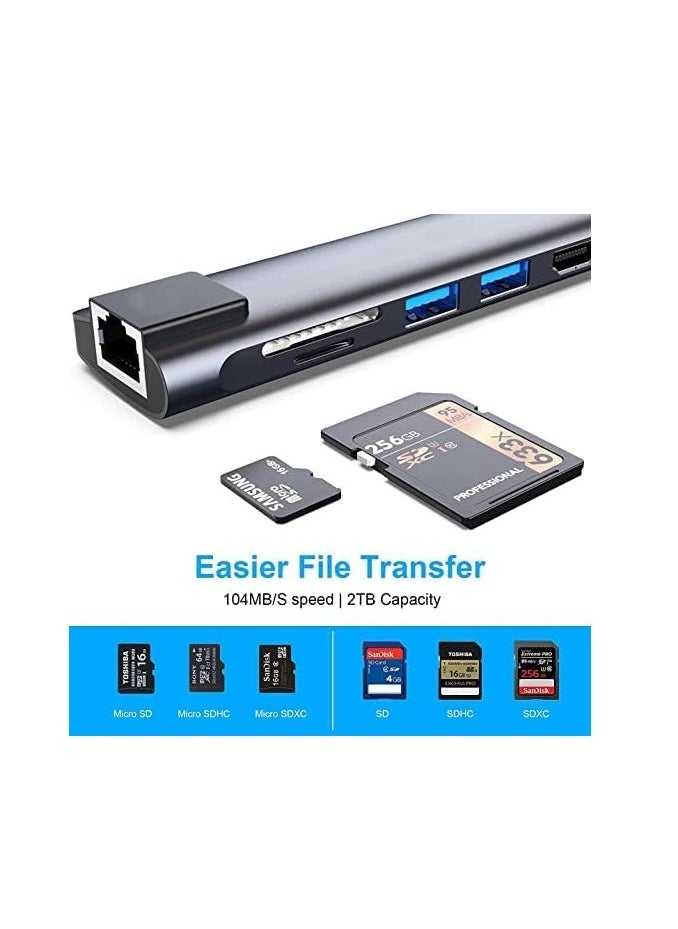 Generic RuhZa USB C Hub, 7 in 1 Type C Adapter with USB C to HDMI,1Gbps Ethernet RJ45,100W Power Delivery,2 USB 3.0 Data Ports, SD/TF Card Readers, Compatible for MacBook Pro/Air, and More USB C Device  - Image 5