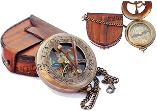THOR INSTRUMENTS THOR INSTRUMENTS Brass Sundial Compass with Leather Case and Chain | Push Open Compass | Vintage Steampunk Accessory  - Image 1