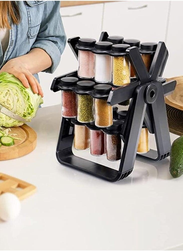 Denx 360° Rotating Spice Rack With 18 Glass Jars (100Ml) – Smart Space-Saving Organizer - Image 2