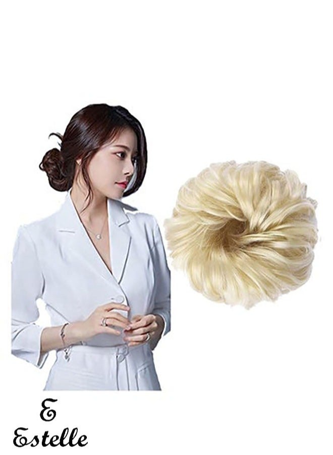 إستيل فوضوي الشعر سكرانشي مع شريط مطاطي مرن ذيل حصان وصلات شعر أوبدو شينيون دونات ذيل حصان شعر صناعي مجعد للنساء (اللون # 613) - Image 1