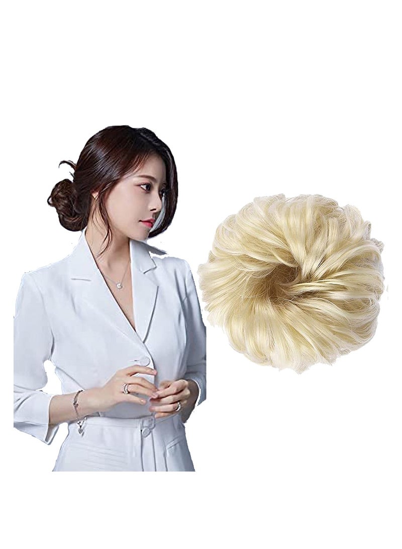 إستيل فوضوي الشعر سكرانشي مع شريط مطاطي مرن ذيل حصان وصلات شعر أوبدو شينيون دونات ذيل حصان شعر صناعي مجعد للنساء (اللون # 613) - Image 2