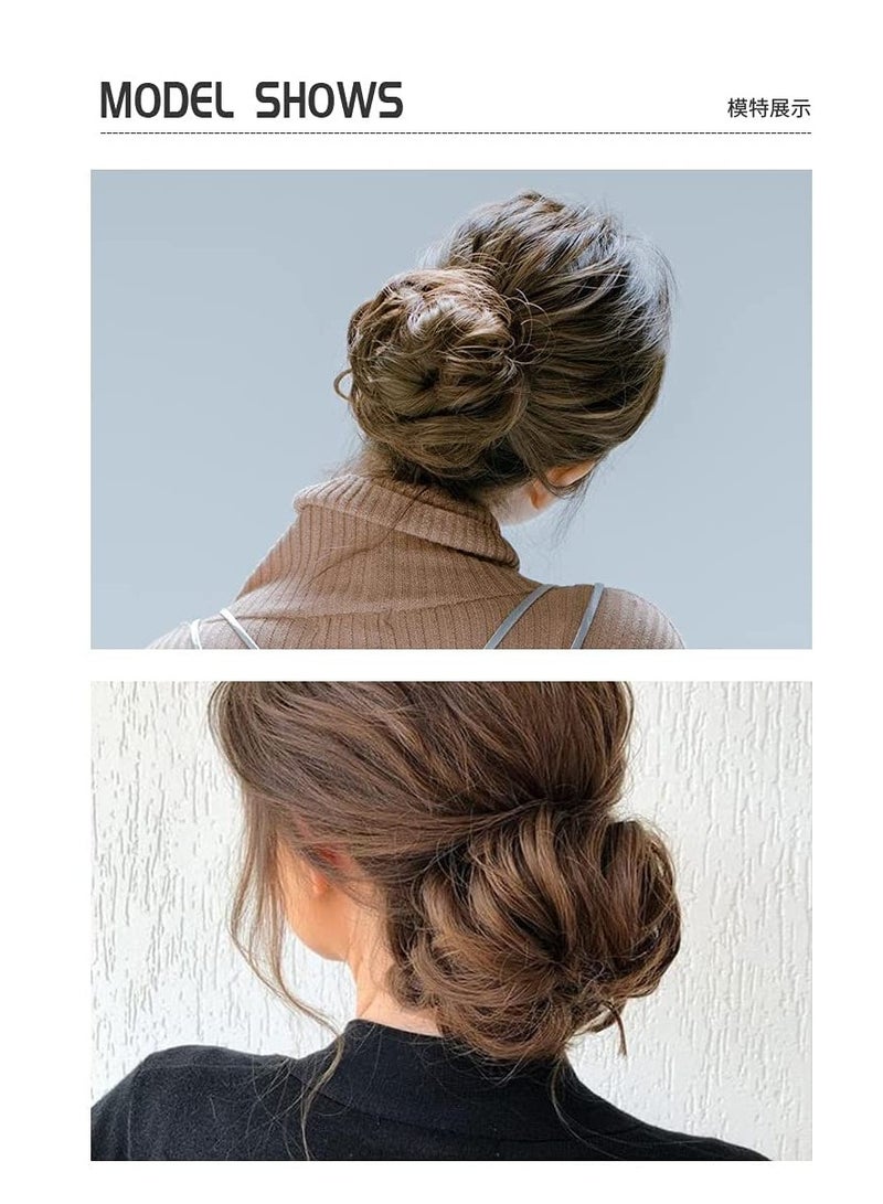 إستيل فوضوي الشعر سكرانشي مع شريط مطاطي مرن ذيل حصان وصلات شعر أوبدو شينيون دونات ذيل حصان شعر صناعي مجعد للنساء (اللون # 613) - Image 3